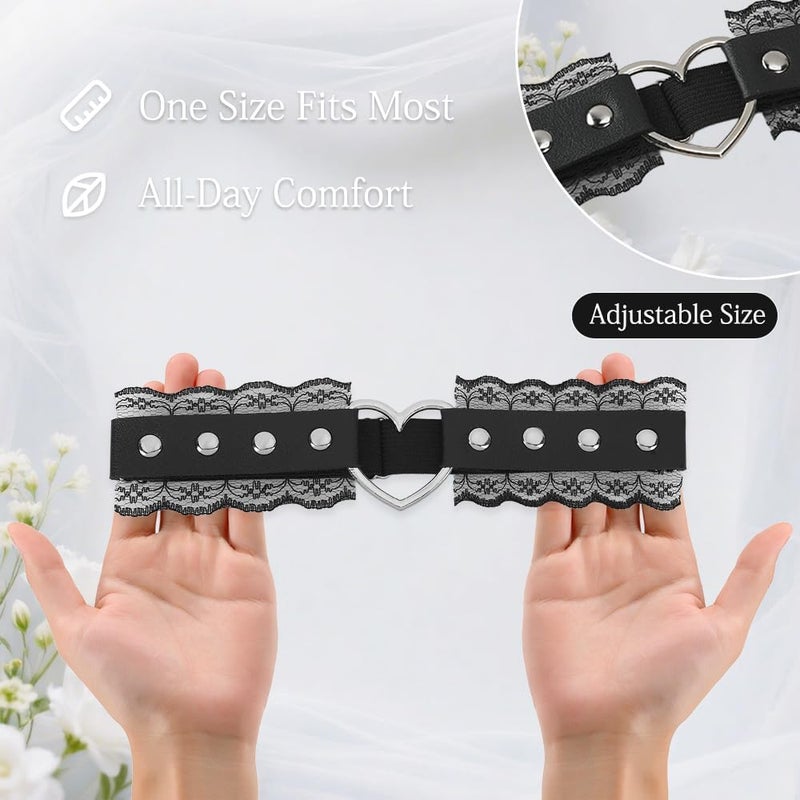 Bicfuiot Store أربطة جلدية للعروس باللون الأسود، الوردي، الأحمر، والأبيض مع دانتيل - أربطة زفاف 1 قطعة - إكسسوارات قوطية لحفل الزفاف، حفلة التخرج - Image 3